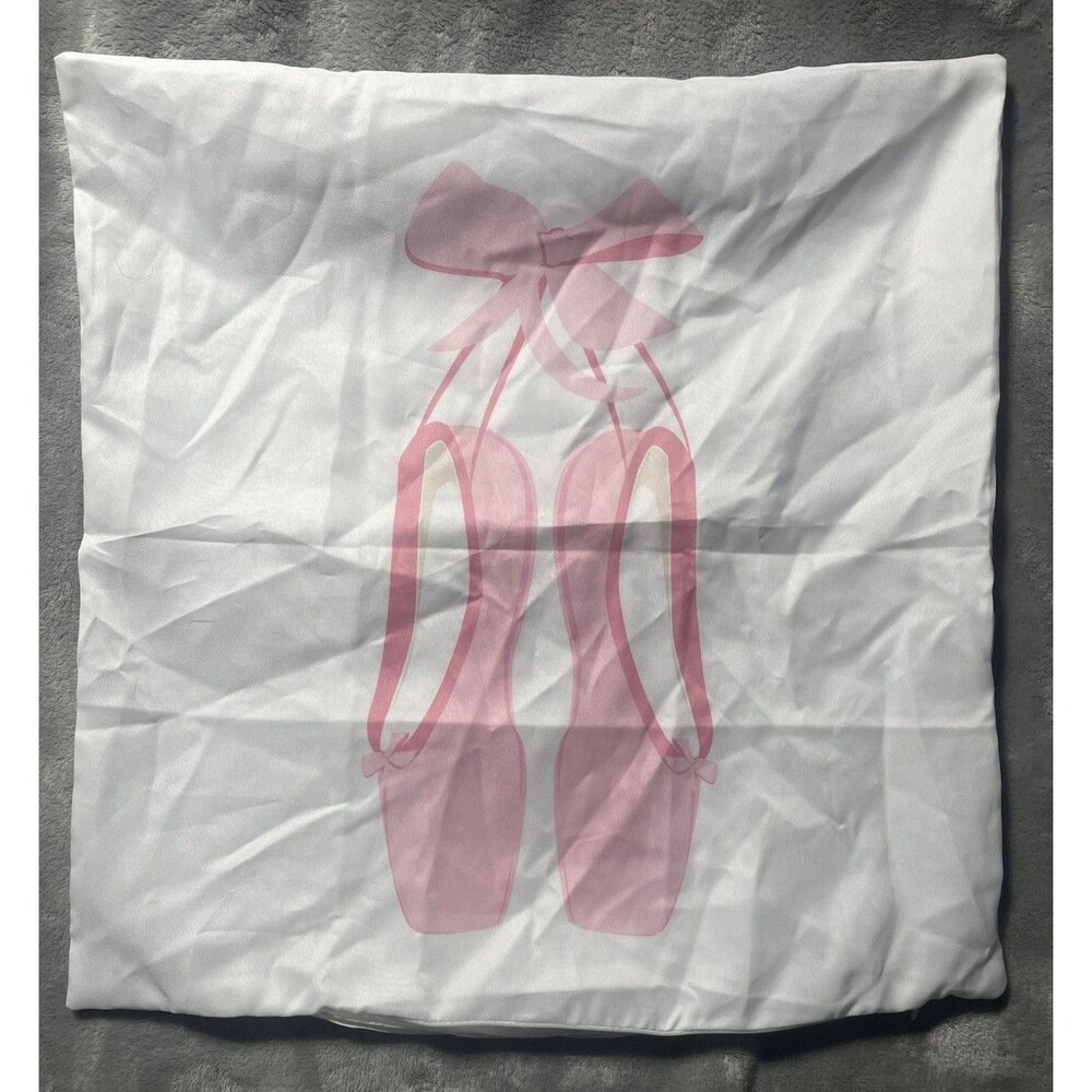 Ballerina Shoes On Both Sides Zip Up Pillow Case Pink Shoes On White Background